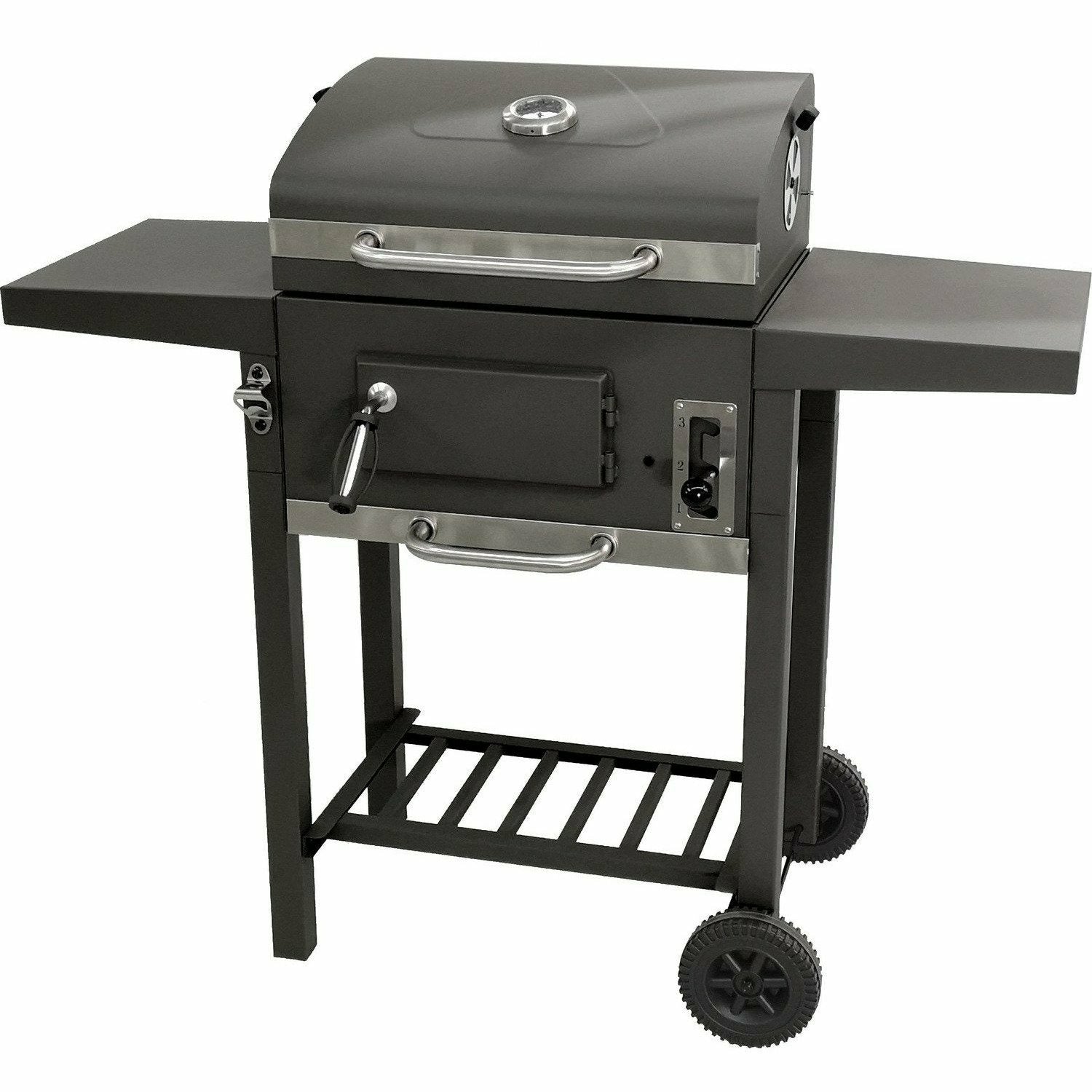 GUSTO CASA - Barbecue con coperchio, termometro e ruote h96,3x108x36cm